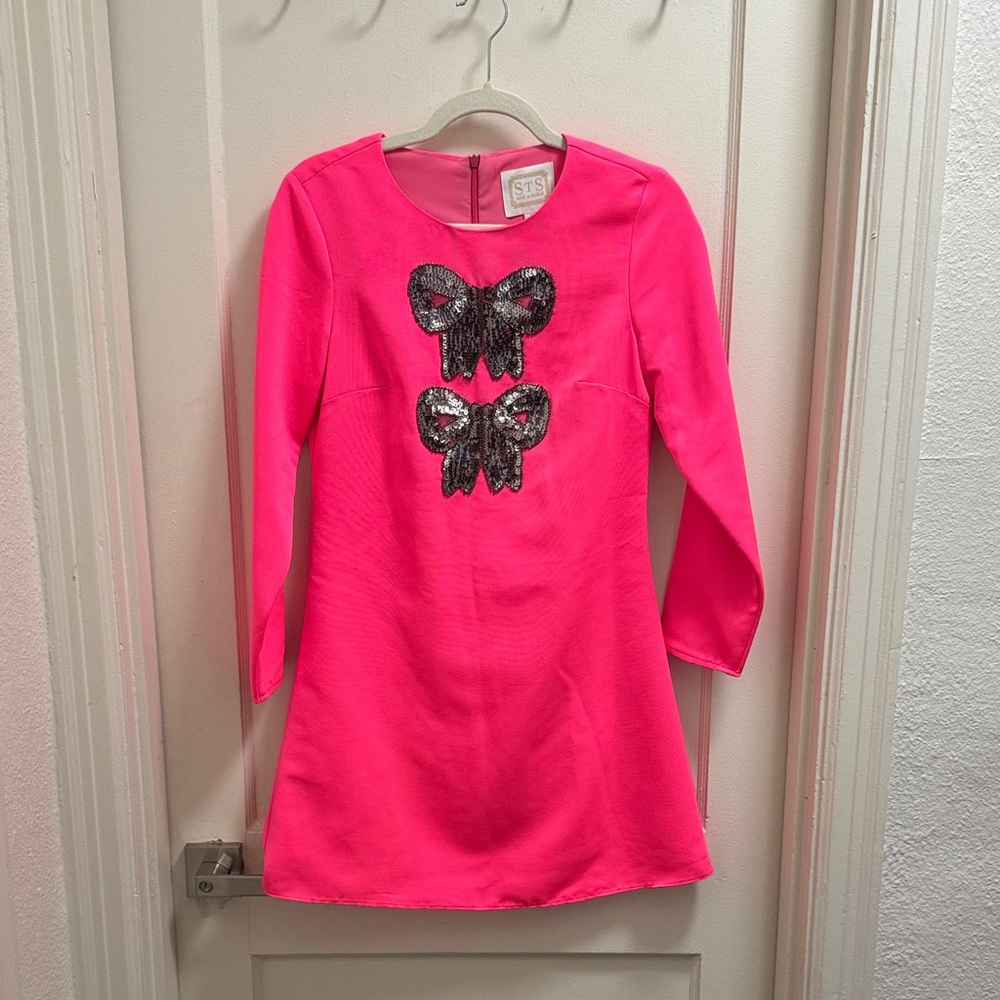 Vibrant Pink Dress with Sequin Bow Details